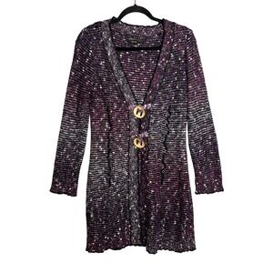 BCBGMAXAZRIA Purple Speckled Longline‎ Cardigan Size L Two Button Y2K